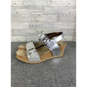 MEPHISTO WEDGE SANDALS Lissandra Silver Metallic Platform Comfort Women 38 US 8